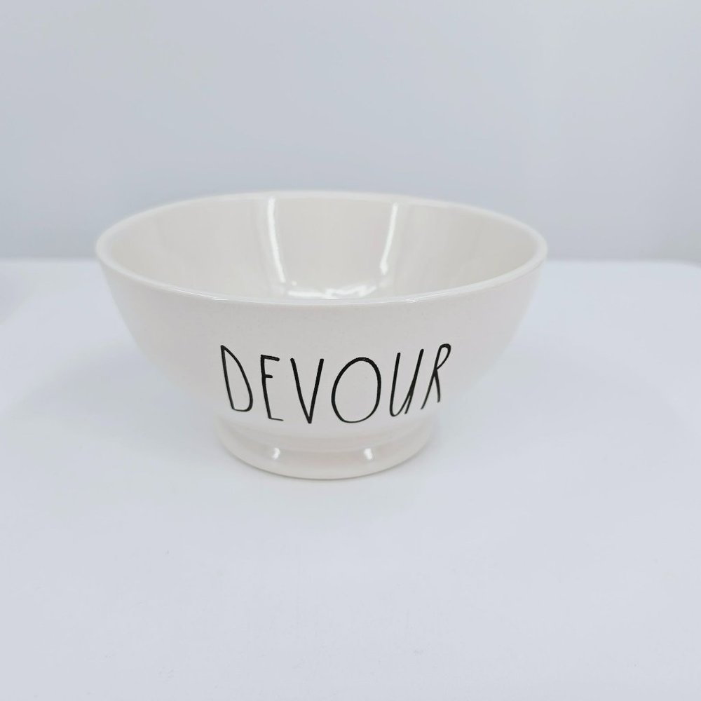 Rae Dunn Bowl Cream Black LL Large Letter DEVOUR Footed Ceramic Farmhouse Dining